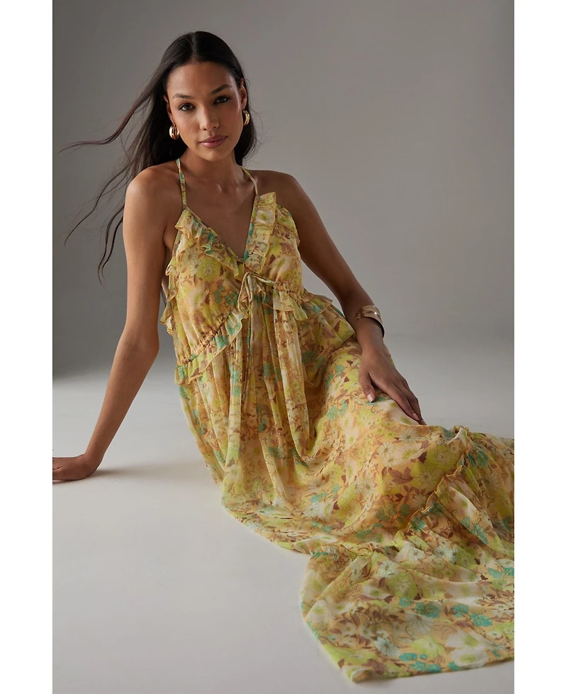 Warehouse Chiffon Ruffle Strappy Floaty Maxi Dres