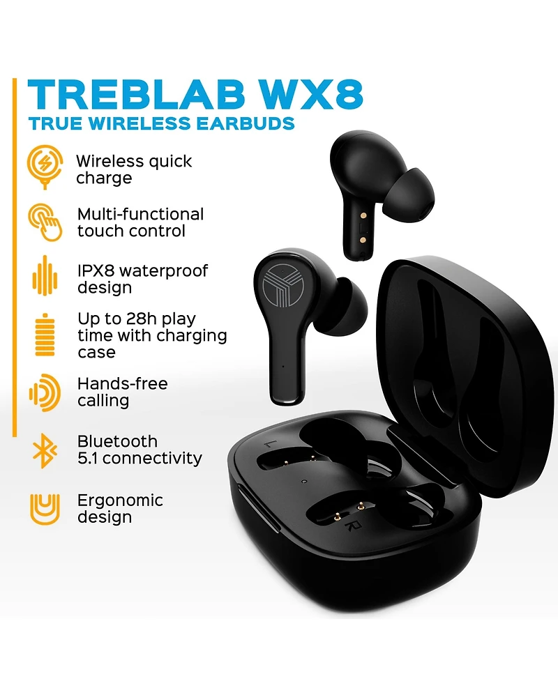 Treblab WX8 Bluetooth Wireless Earbuds with Charging Case