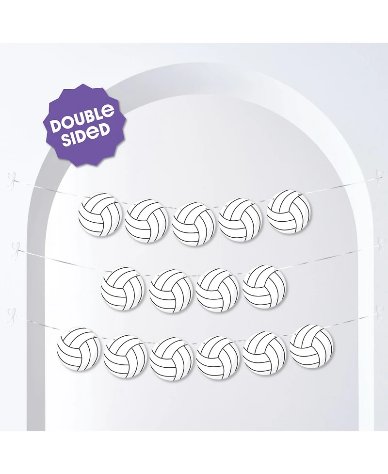 Volleyball Garland Banner, 30 Feet of Cord, 15 Double-Sided White Volleyballs
