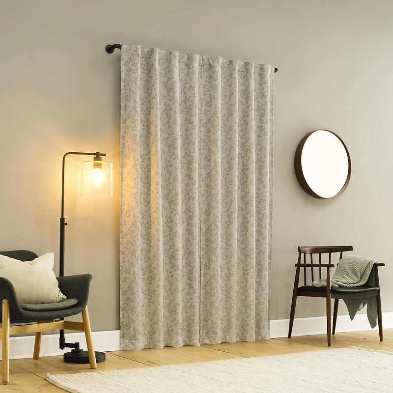 Sun Zero Elmira Foliage Woven Jacquard 100% Blackout Back Tab Curtain Panel Pair