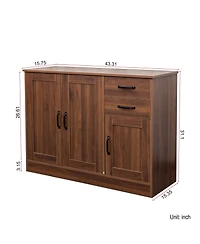 Casainc Modern Wood Buffet Cabinet with 2 Doors, 2 Drawers and Open Storage, 43.3 Inch Console