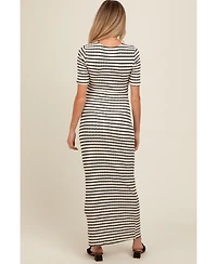 Pinkblush Ivory Black Striped Knit Short Sleeve Maternity Maxi Dress
