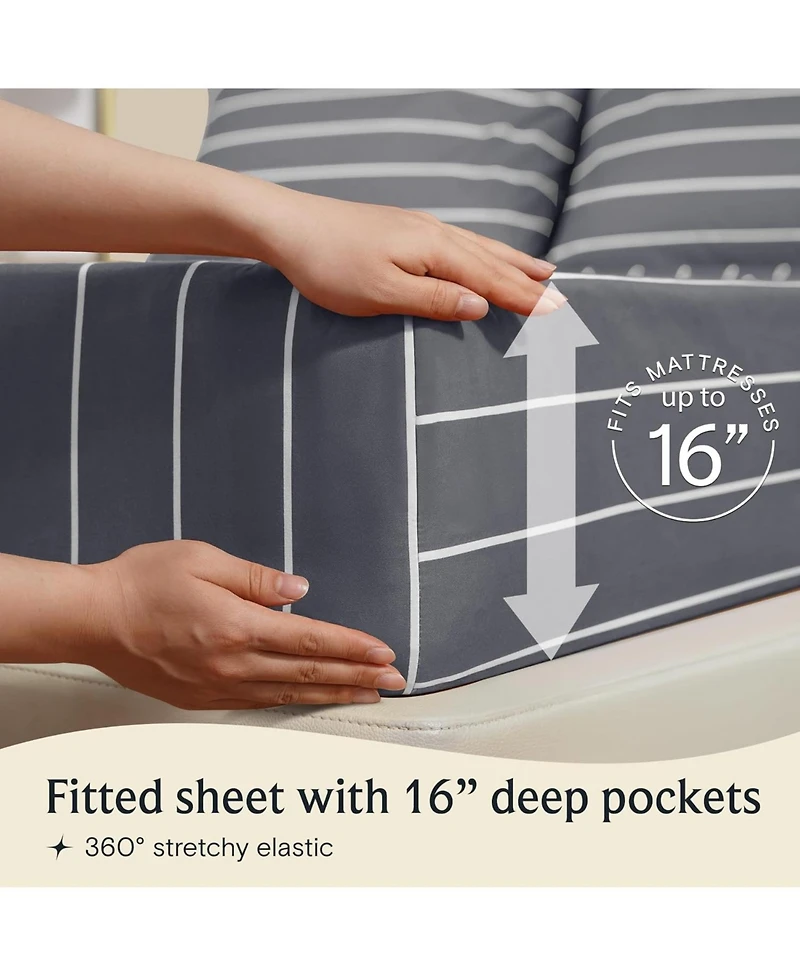 3PC Striped Silky Soft Cooling Deep Pocket Performance Sheet Set 