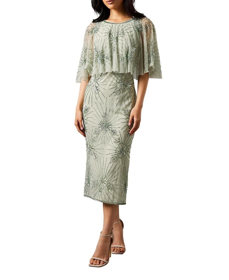 Coast Women's Floral Embellished Cape Midi Dress