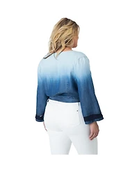Standards & Practices Plus Size Dip Dye Bell Sleeve Denim Wrap Crop Top