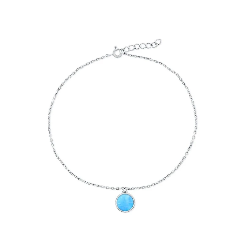 Caribbean Treasures Sterling Silver, Larimar Round Charm Anklet