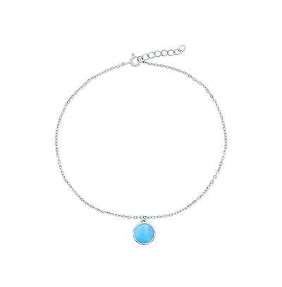 Caribbean Treasures Sterling Silver, Larimar Round Charm Anklet