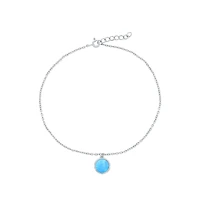 Caribbean Treasures Sterling Silver, Larimar Round Charm Anklet