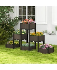 Gymax 6 Pcs Elevated Plastic Raised Garden Bed Planter Kit for Flower Vegetable Grow