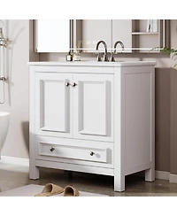 Tribesigns 30" Modern Bathroom Vanity with Sink, Bathroom Sink Cabinet with 2 Doors and 1 Drawer, Solid Wooden Frame, White