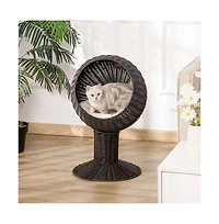 Zeus & Ruta 27" Rattan Cat House with Scratcher and Cushion