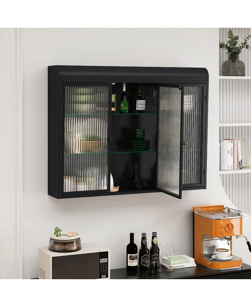 Casainc Arched 3-Door Wall Mounted Glass Cabinet for Kitchen, Living Room, Bathroom