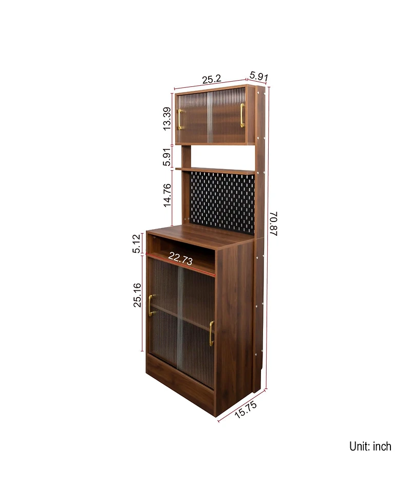 Casainc Kitchen Pantry Sideboard with Sliding Glass Doors and Countertop Storage Cabinet