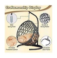 Zeus & Ruta Rattan Cat Egg Chair with Stand and Cushion in Yellow