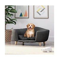 Zeus & Ruta Gray Corduroy Elevated Pet Couch with Wood Legs