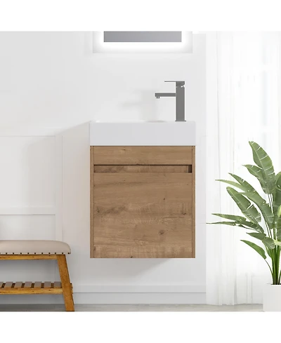 Casainc 18 Inch Bathroom Vanity with White Resin Sink and Soft-Close Cabinet Door