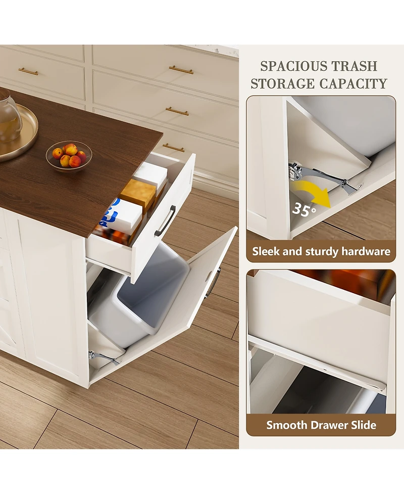 Casainc Rustic Kitchen Island on Wheels with Storage and Power Outlet, Mdf Frame, 46"