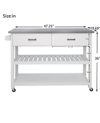 Casainc Kitchen Cart with Stainless Steel Top and Two Drawers for Versatile Storage