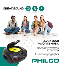 Philco Cd Player Boombox with Bluetooth, Am/Fm Radio, Portable Cd Players for Home, Dynamic Light Display