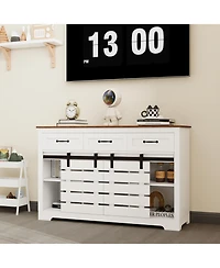 Casainc 53" Farmhouse Buffet Cabinet with 3 Drawers, Barn Doors and Adjustable Shelves