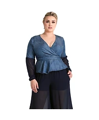 Standards & Practices Plus Tencel Denim Puff Sleeve Wrap Top