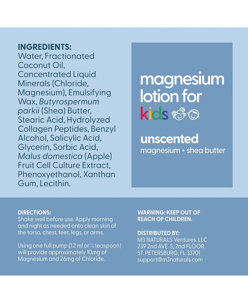 M3 Magnesium Lotion for Kids, Unscented, 8 fl oz