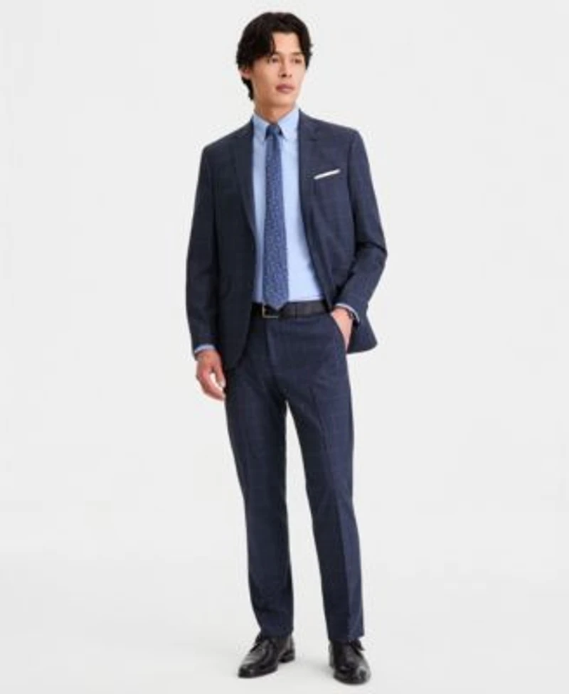 Kenneth Cole Reaction Mens Windowpane Slim Fit Techni Cole Suit Separates
