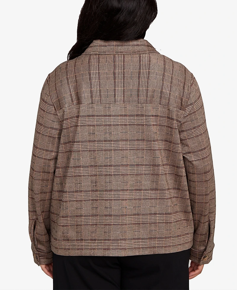Hearts Of Palm Plus Long Sleeve Plaid Jacket