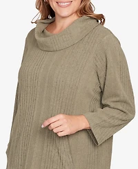 Hearts Of Palm Plus Solid Texture Hatchi Cowl Neck Tunic Top