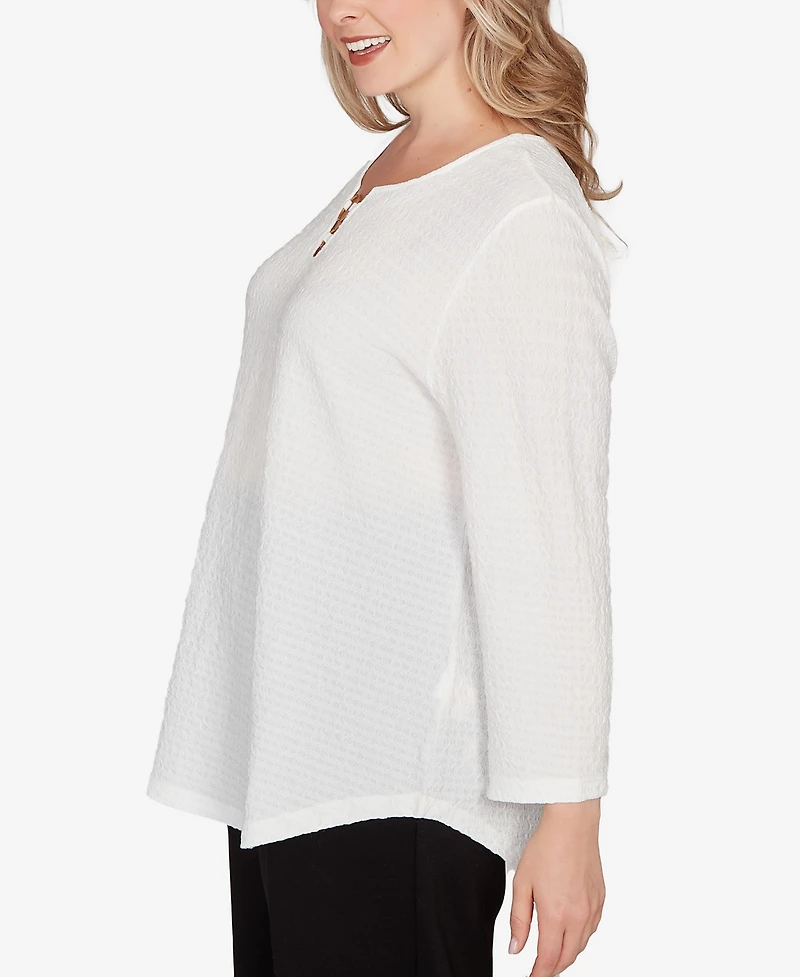 Hearts Of Palm Plus Size Novelty Crinkle 3/4 Sleeve Top