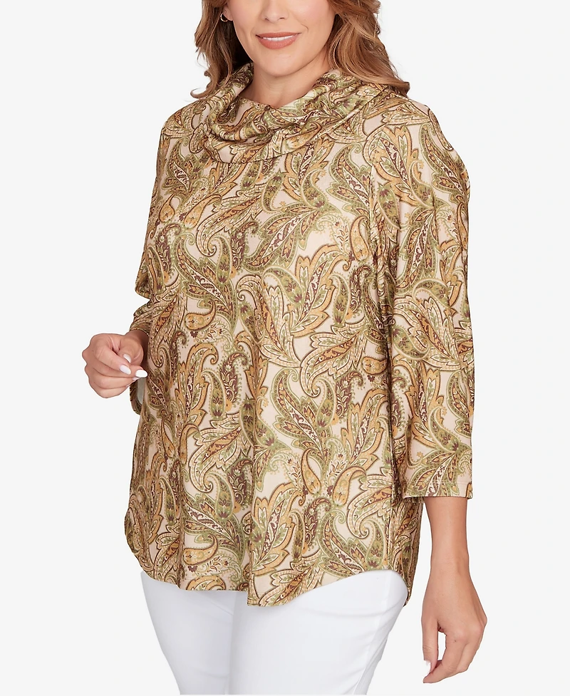 Hearts Of Palm Plus Printed Hatchi Cowl Neck Top