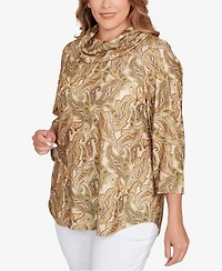 Hearts Of Palm Plus Printed Hatchi Cowl Neck Top