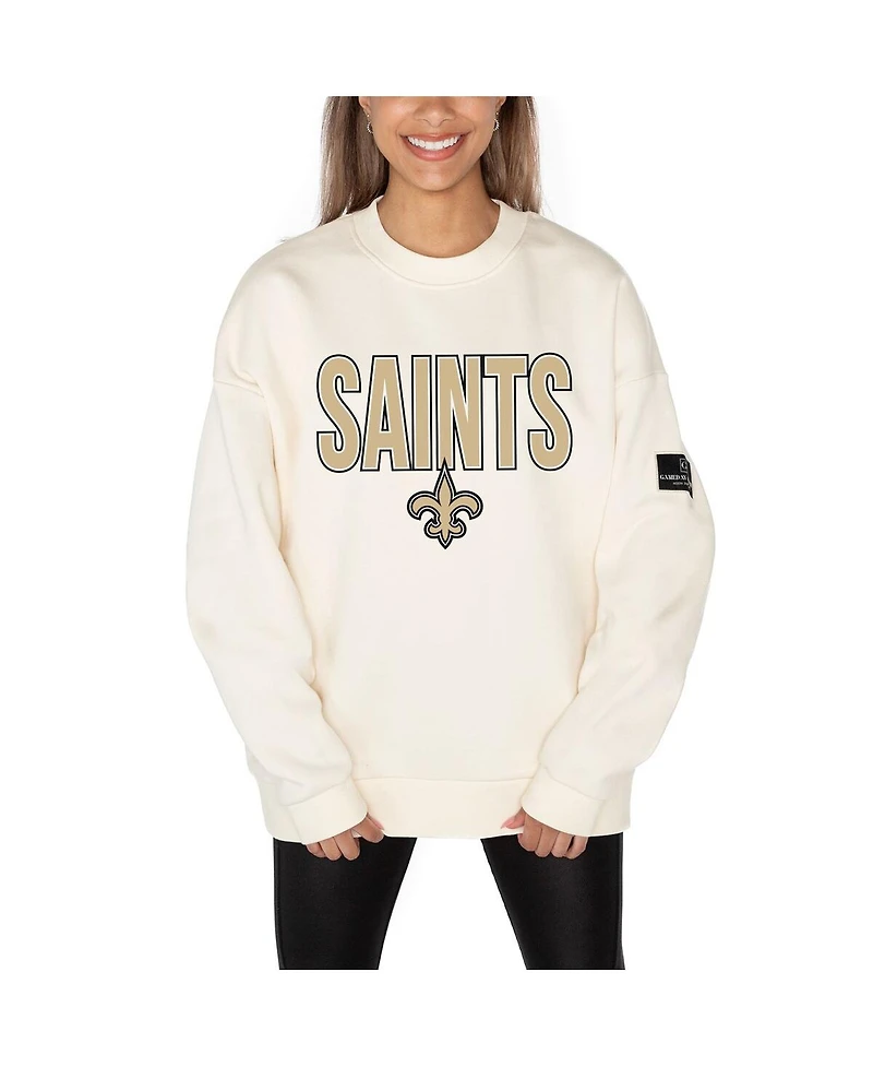Gameday Couture Women's Cream New Orleans Saints Premium Fleece Oversized Drop Shoulder Pullover Sweatshirt