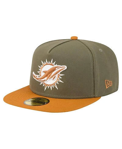 New Era Men's Olive/Brown Miami Dolphins Color Pack A-Frame 59FIFTY Fitted Hat