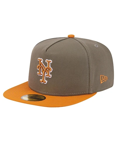 New Era Men's Olive/Orange York Mets Two-Tone Color Pack A-Frame 59FIFTY Fitted Hat