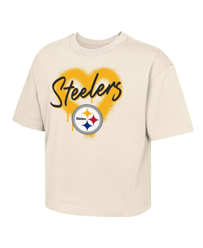 Outerstuff Big Boys and Girls Cream Pittsburgh Steelers Spray Heart T-Shirt