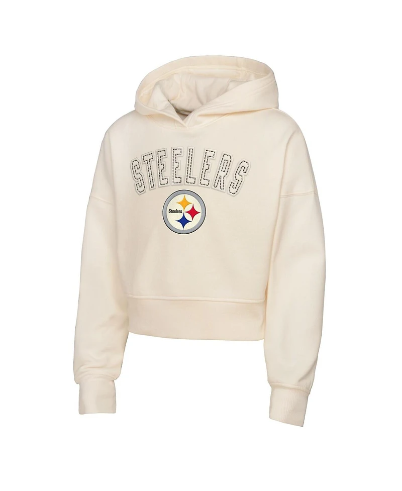Outerstuff Big Girls Cream Pittsburgh Steelers Oversized Cropped Blitz Hoodie