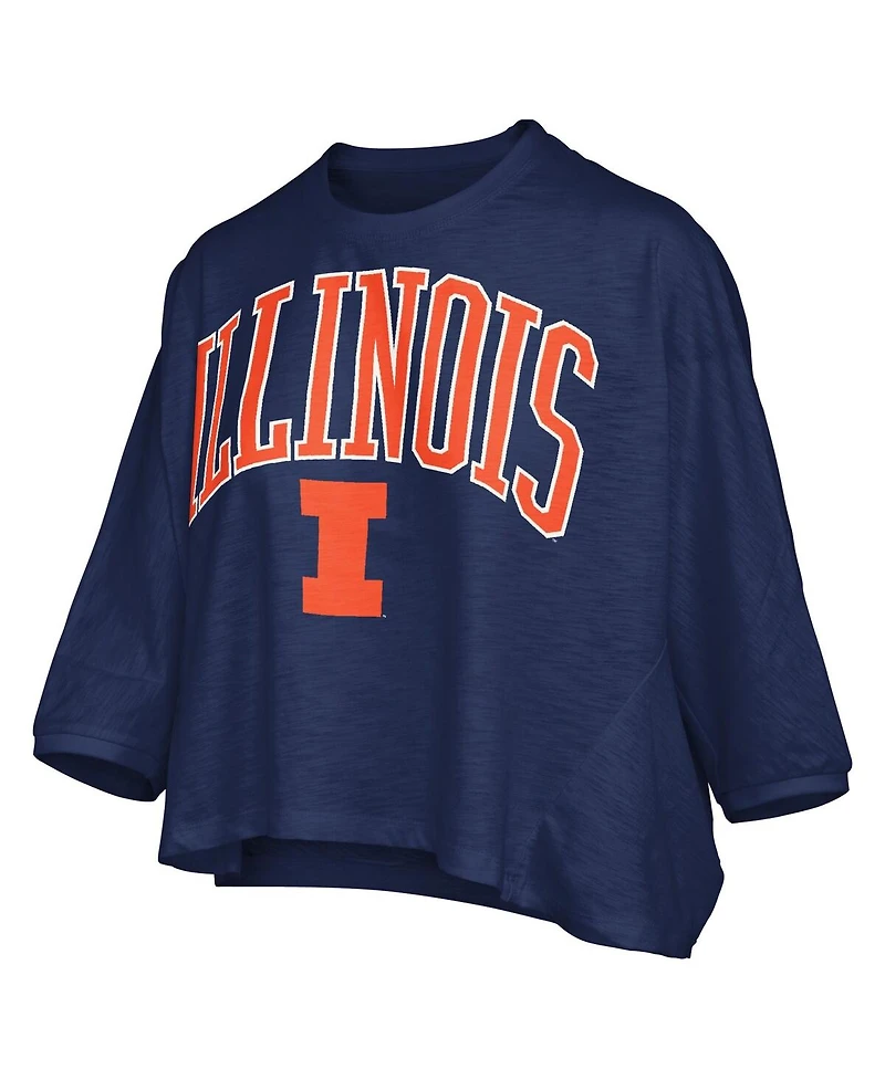 Pressbox Women's Navy Illinois Fighting Illini Midi Arch Over Logo Oversized T-Shirt