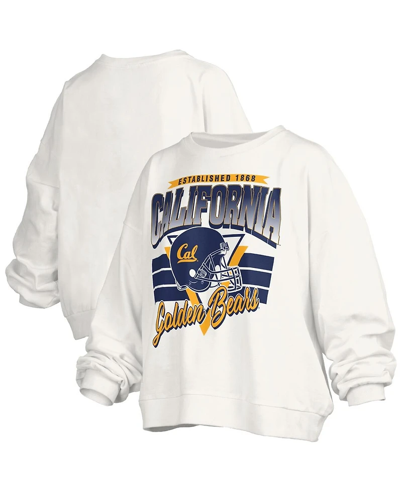Pressbox Women's White Cal Bears Oversized Janice Retro Waist-Length Pullover Sweatshirt