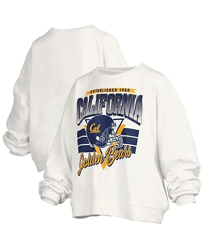 Pressbox Women's White Cal Bears Oversized Janice Retro Waist-Length Pullover Sweatshirt