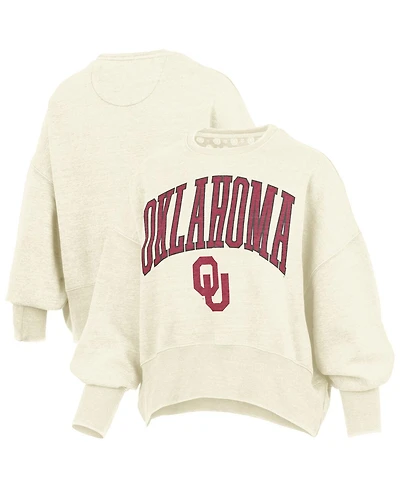 Pressbox Women's Natural Oklahoma Sooners Oversized Waist-Length Crewneck Sweatshirt
