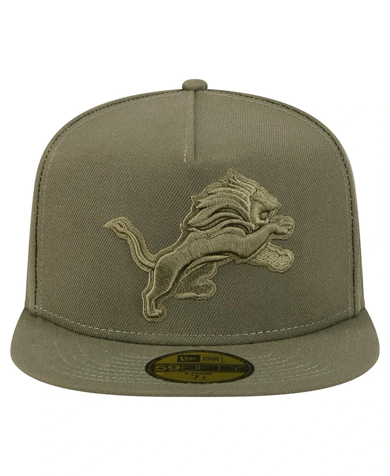 New Era Men's Olive Detroit Lions Color Pack A-Frame 59FIFTY Fitted Hat