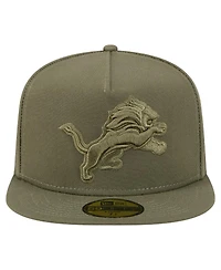 New Era Men's Olive Detroit Lions Color Pack A-Frame 59FIFTY Fitted Hat