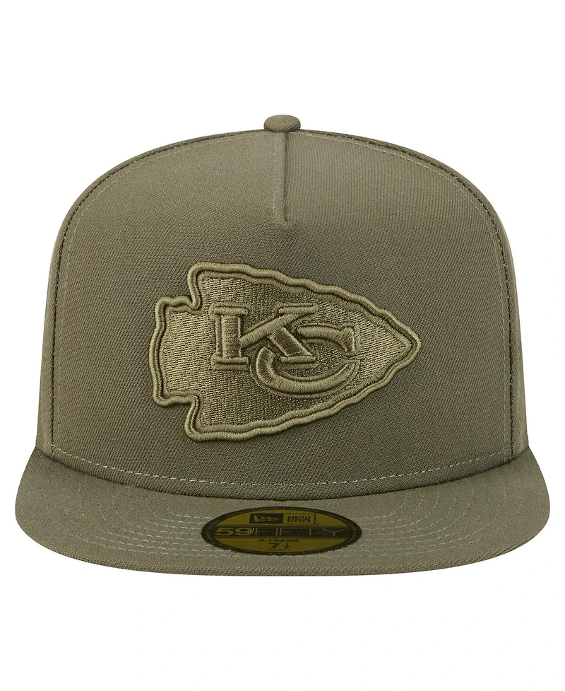 New Era Men's Olive Kansas City Chiefs Color Pack A-Frame 59FIFTY Fitted Hat