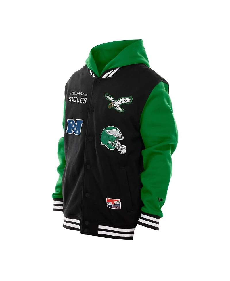 New Era Men's Black Philadelphia Eagles Full-Snap Fleece Hoodie Jacket