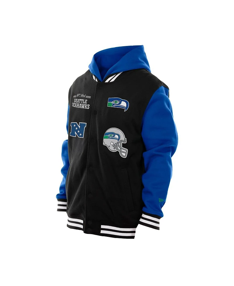New Era Men's Black Seattle Seahawks Full-Snap Fleece Hoodie Jacket