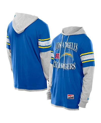 New Era Men's Powder Blue Los Angeles Chargers Twofer Layered Long Sleeve Hoodie T-Shirt