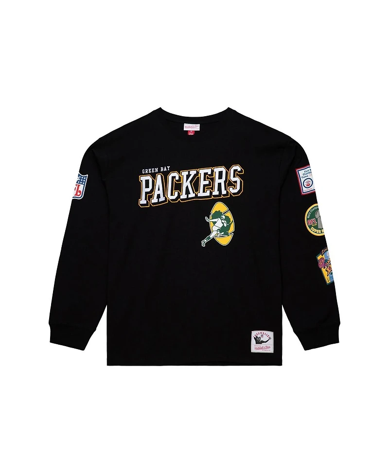 Mitchell & Ness Men's Black Green Bay Packers Training Camp Vintage Logos Long Sleeve T-Shirt