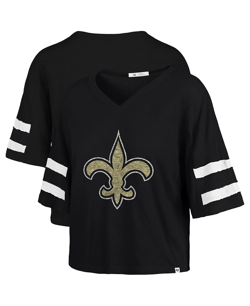 '47 Brand Women's Black New Orleans Saints Premier Scout Cropped V-Neck T-Shirt