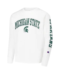 Champion Big Boys and Girls White Michigan State Spartans Distressed Arch Over Logo Long Sleeve T-Shirt
